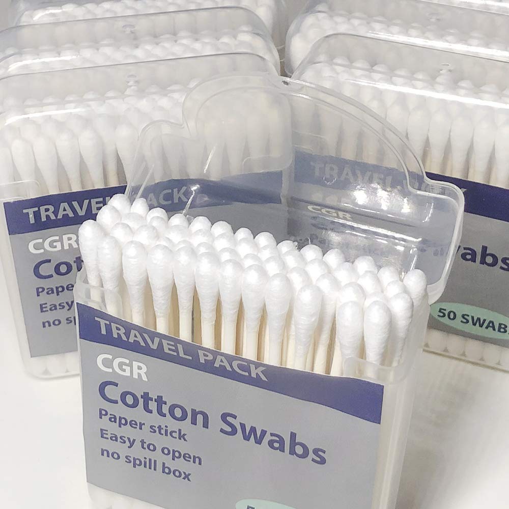 CGR compostable cotton swabs highlight sustainability and gentle touch.