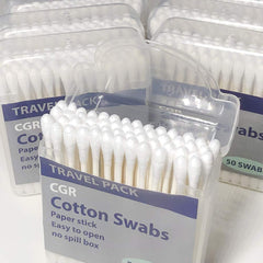 CGR compostable cotton swabs highlight sustainability and gentle touch.