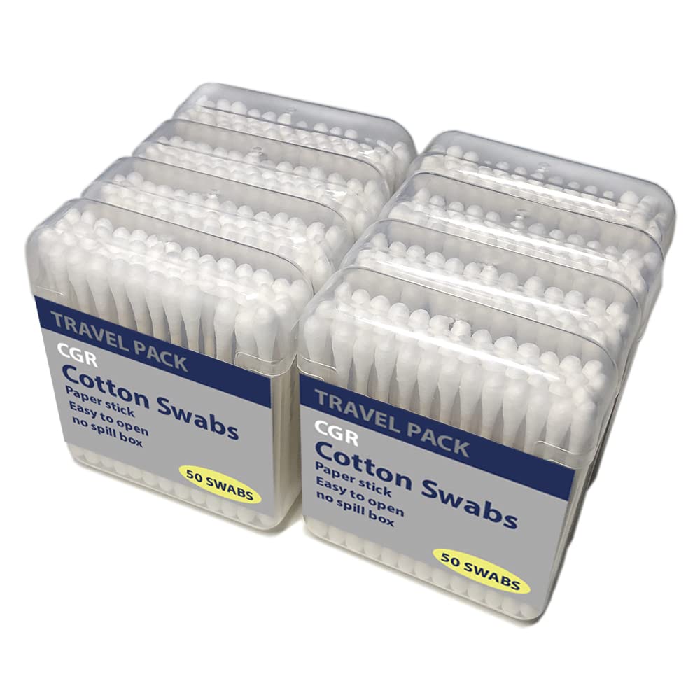CGR organic cotton swabs in packaging boxes, ideal for travel and home use.