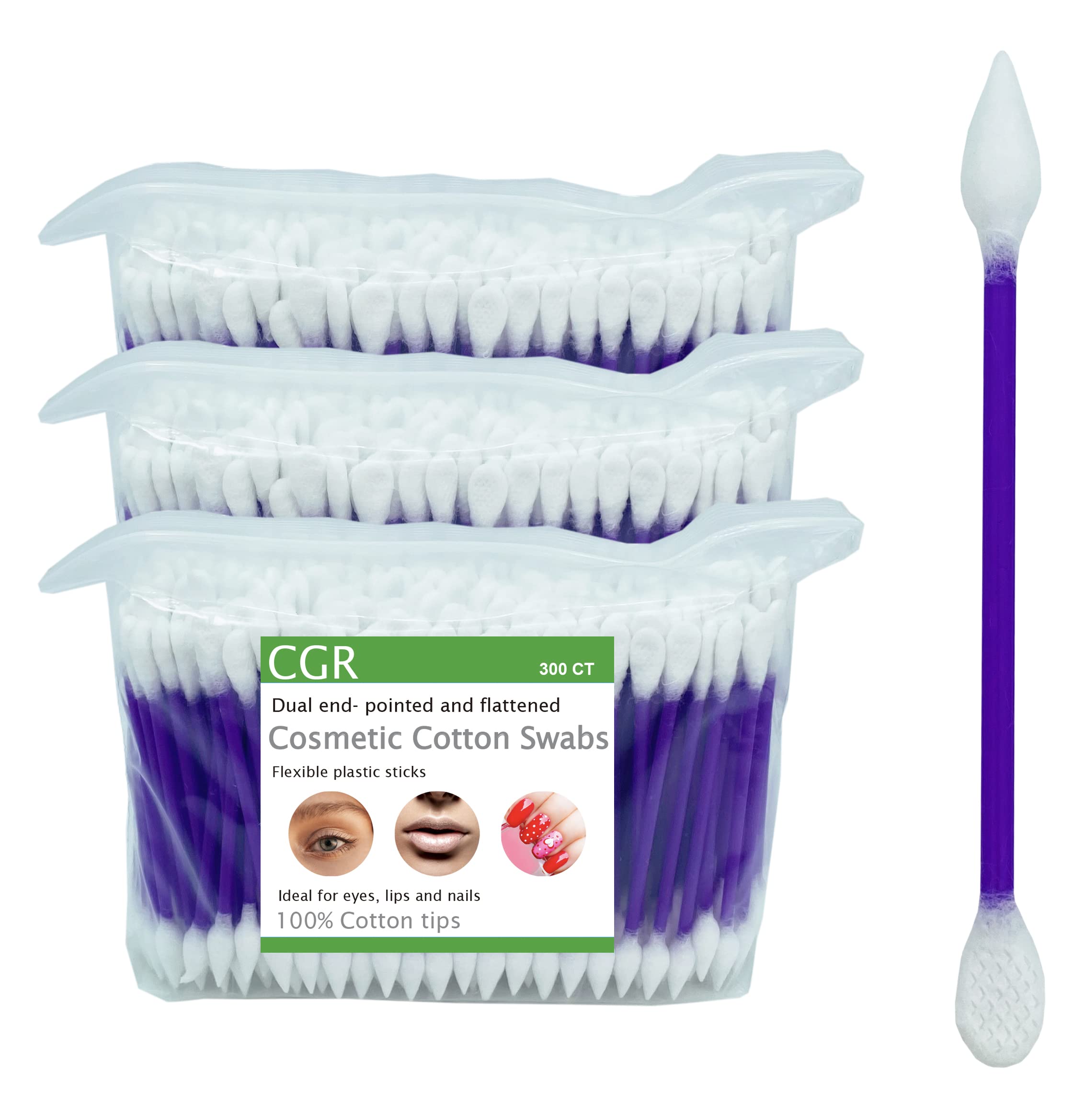 CGR precision cotton swabs with pointed tip for detailed makeup touch-ups.