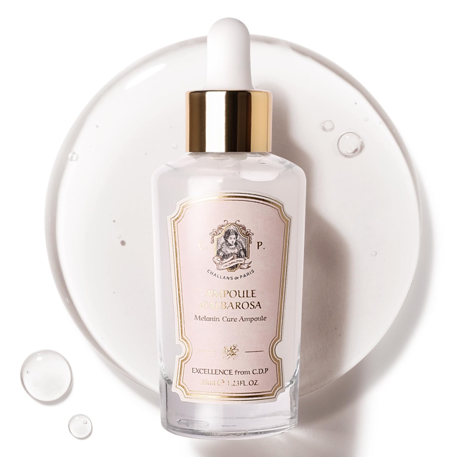 CHALLANS DE PARIS Albarosa ampoule bottle close-up, lightweight and fast-absorbing serum.