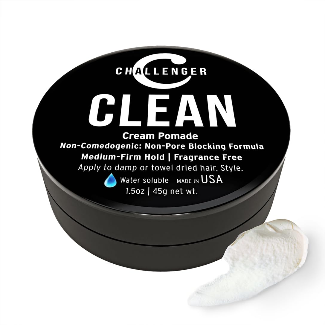 Challenger Crema Pomada sin fragancia, botella 1.5oz, acabado natural para look diario.
