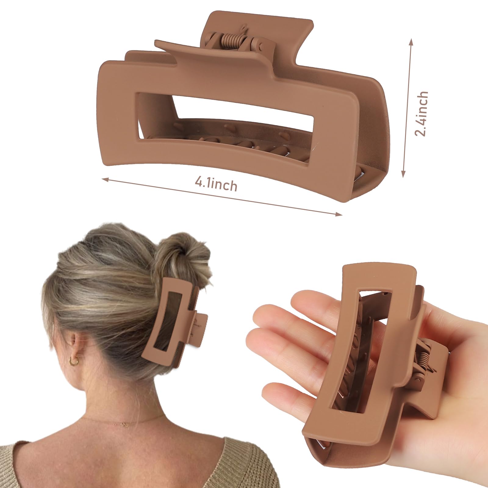 Pinza Chandat cuadrada grande acrílico beige para estilo cómodo todo el día.