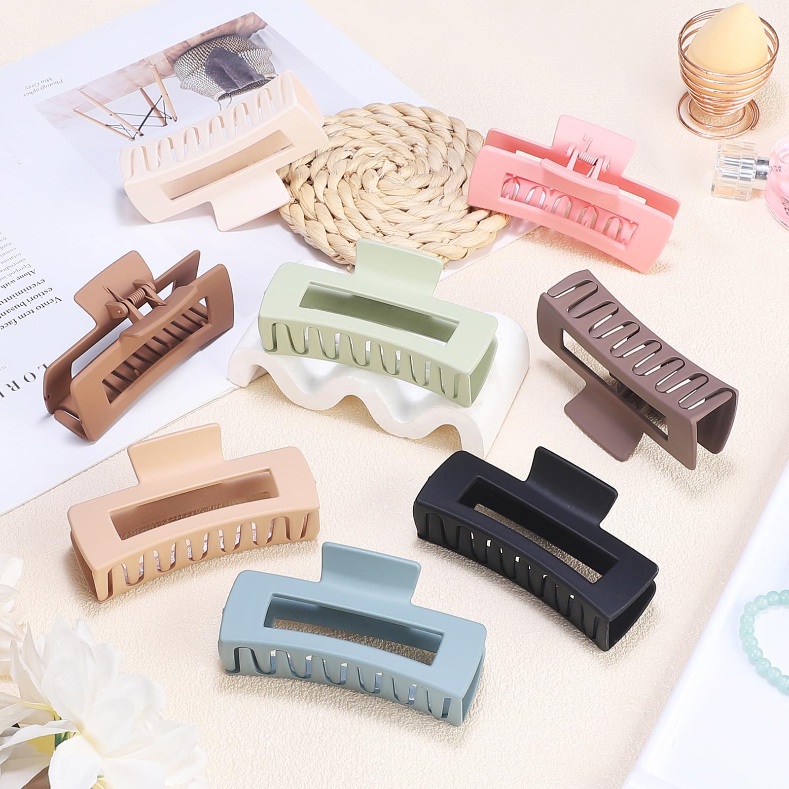 Pinza Chandat cuadrada grande acrílico marrón para cabello grueso y peinados seguros.