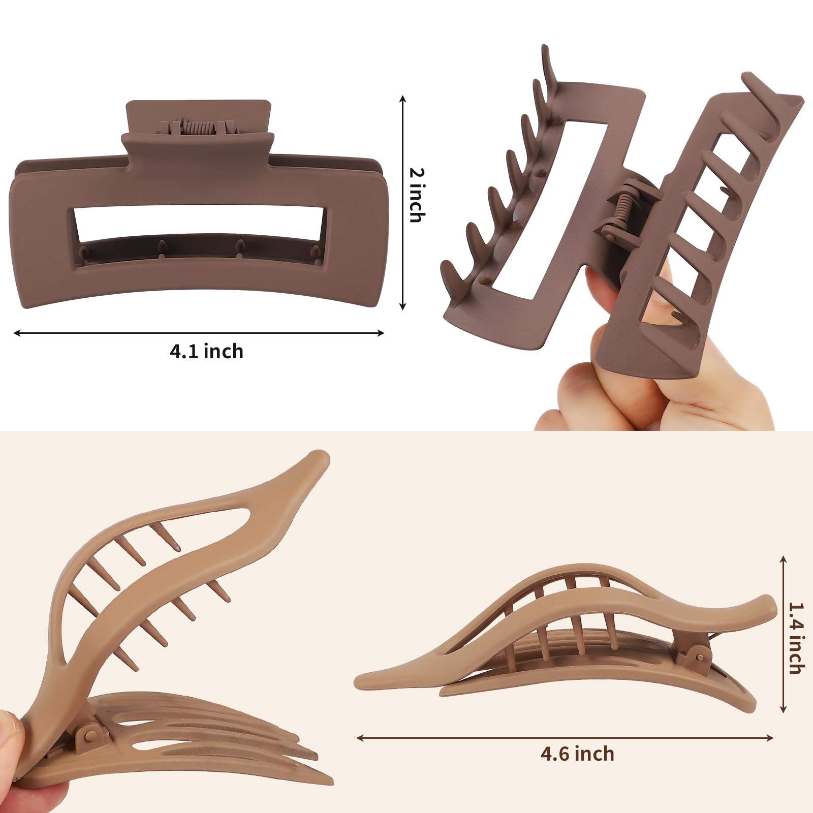 CHANDAT square claw clip black with strong grip for thick hair.