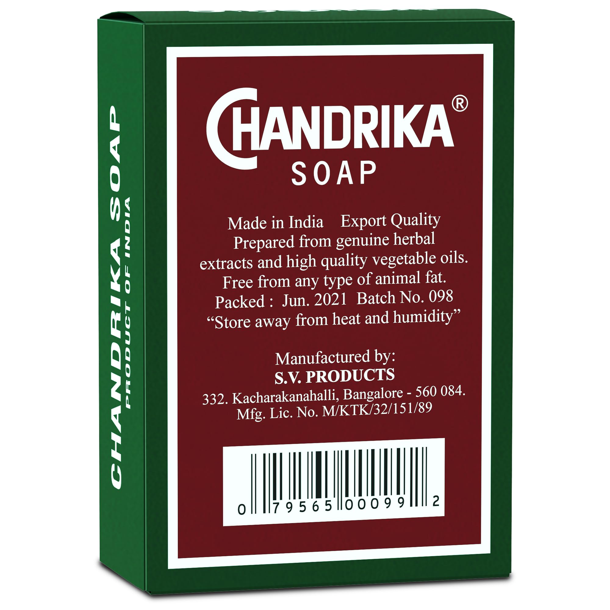 Chandrika Barra jabón 75 g envase natural, apta para uso diario.