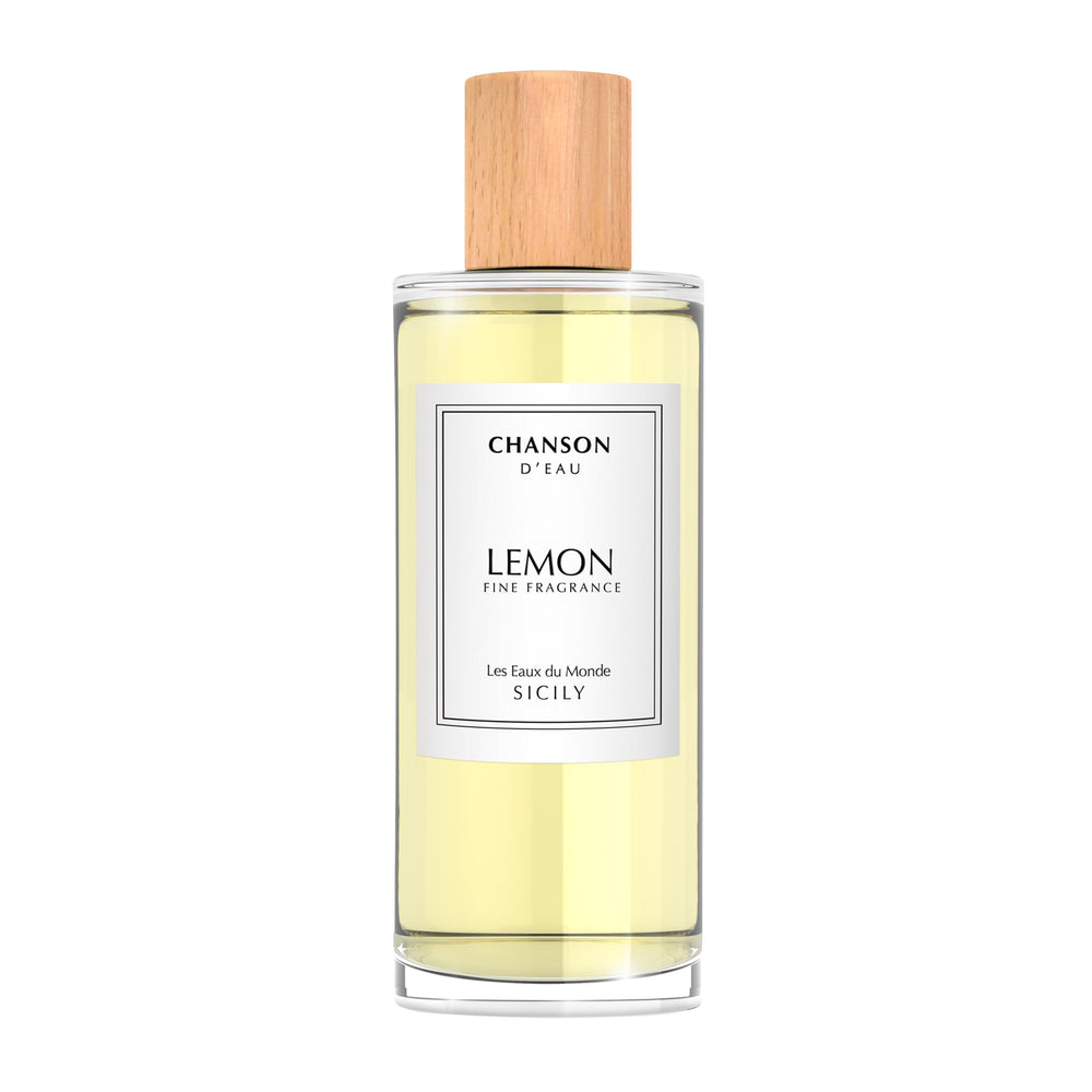 Chanson d'Eau Lemon bottle on surface for daily freshness.