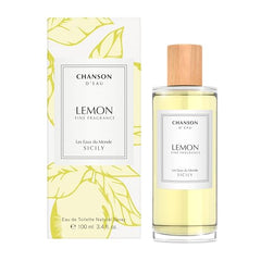 Chanson d'Eau Lemon close-up cap showing elegant packaging for on-the-go use.