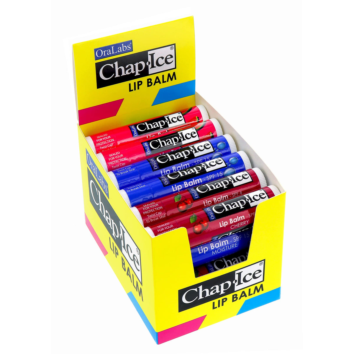 Chap-Ice balsamo labial sabor cereza para hidratación suave y deliciosa.
