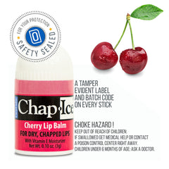 CHAP-ICE cherry mini lip balm close-up with fruity scent for everyday use.