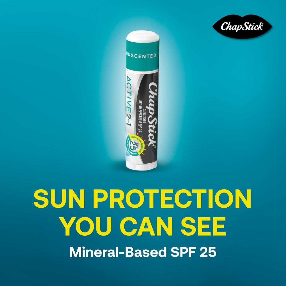 Protección solar mineral con zinc oxide en ChapStick Active para exterior