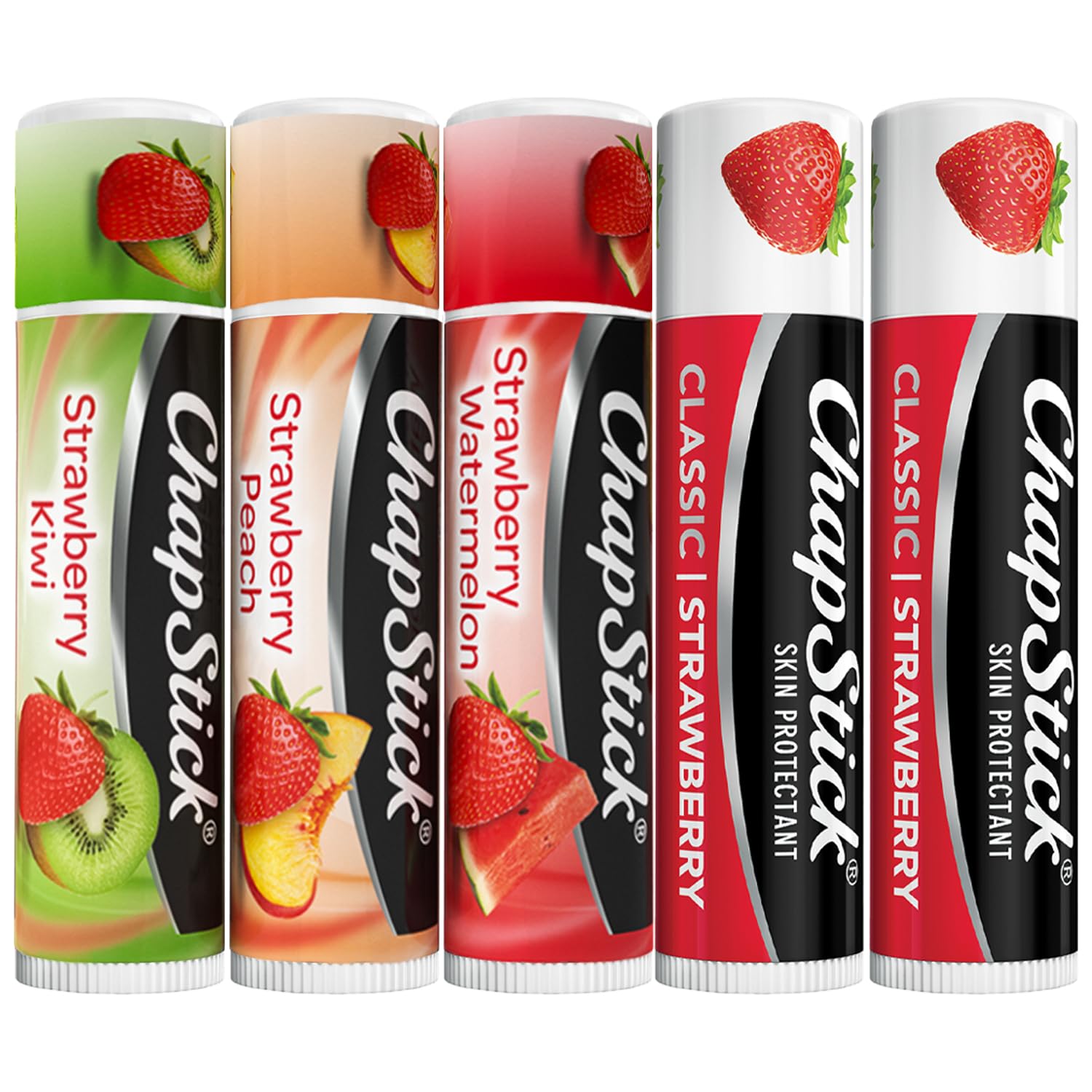 ChapStick balsamo labial fresa kiwi, tubo compacto para hidratación diaria.