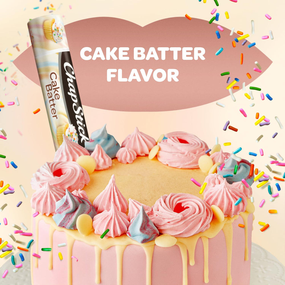 Close-up of ChapStick Cake Batter being applied with a smooth glide.