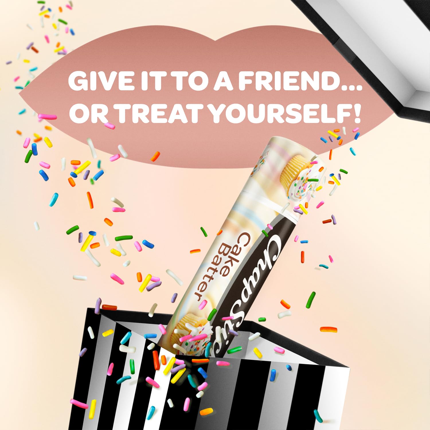 ChapStick Cake Batter packaging showing 0.15 oz tubes in a classic design.