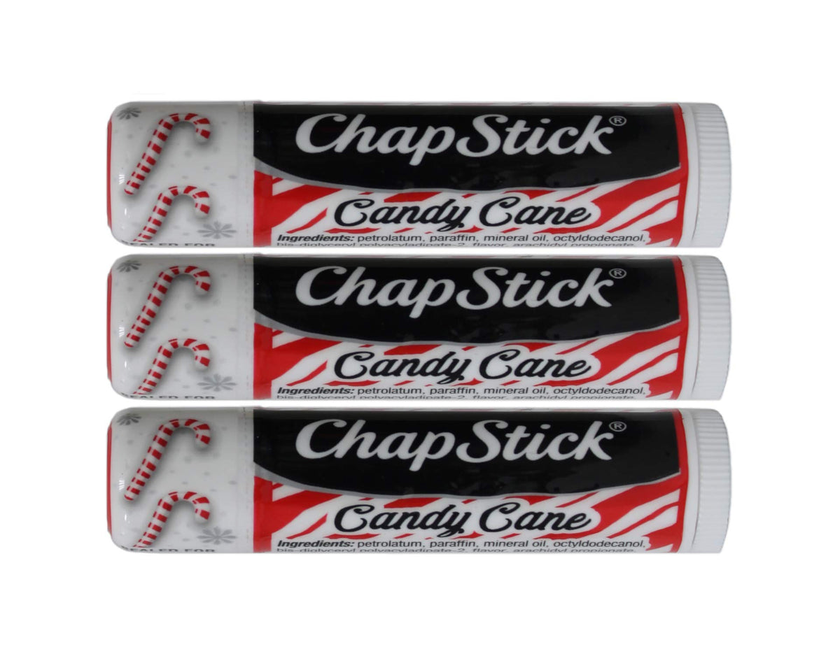 ChapStick Candy Cane, empaque de tres unidades, práctico para viajes.