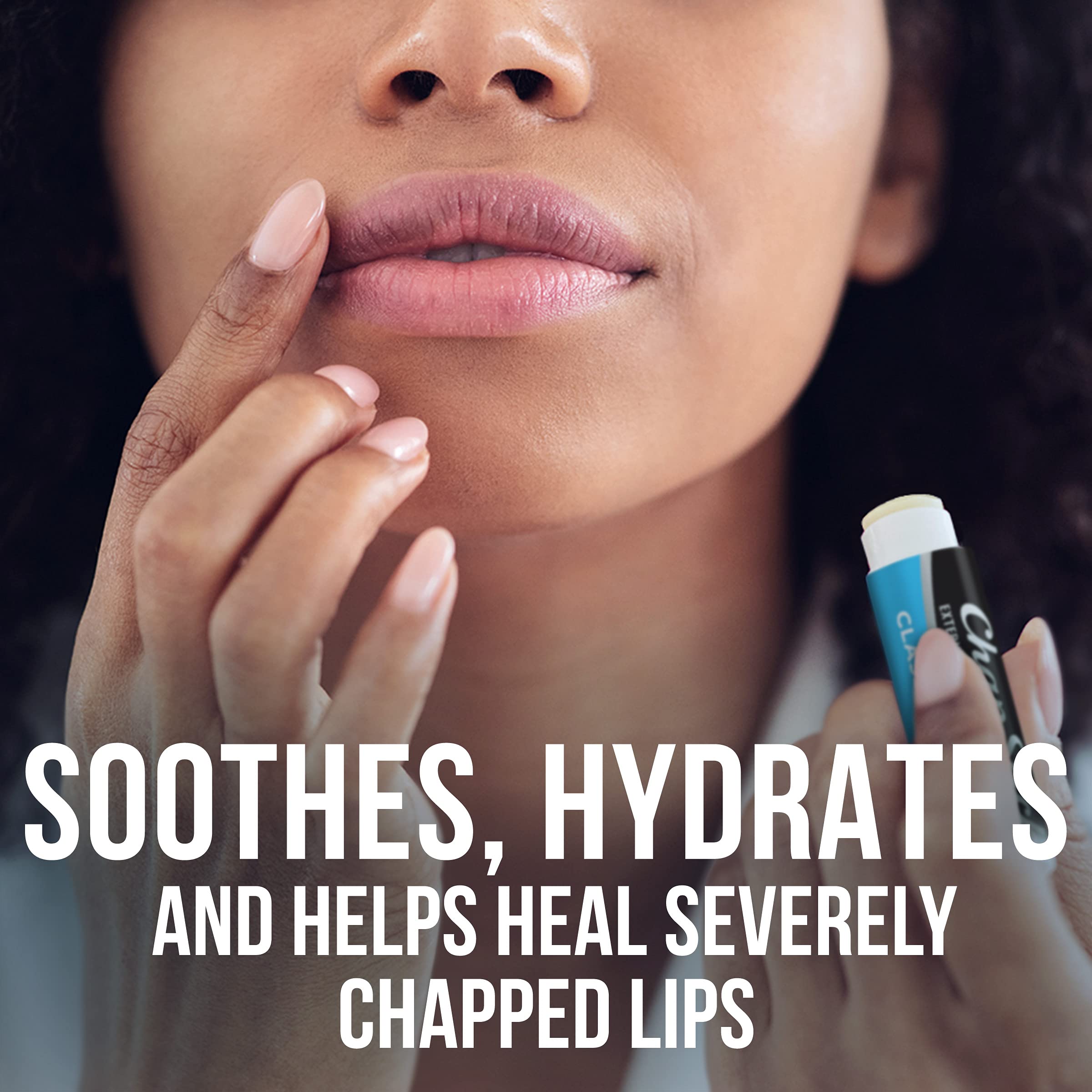 Closeup of ChapStick Classic 0.15 oz tube for portable lip care