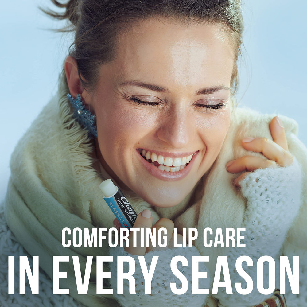 ChapStick Classic cooling formula with camphor and menthol on lips