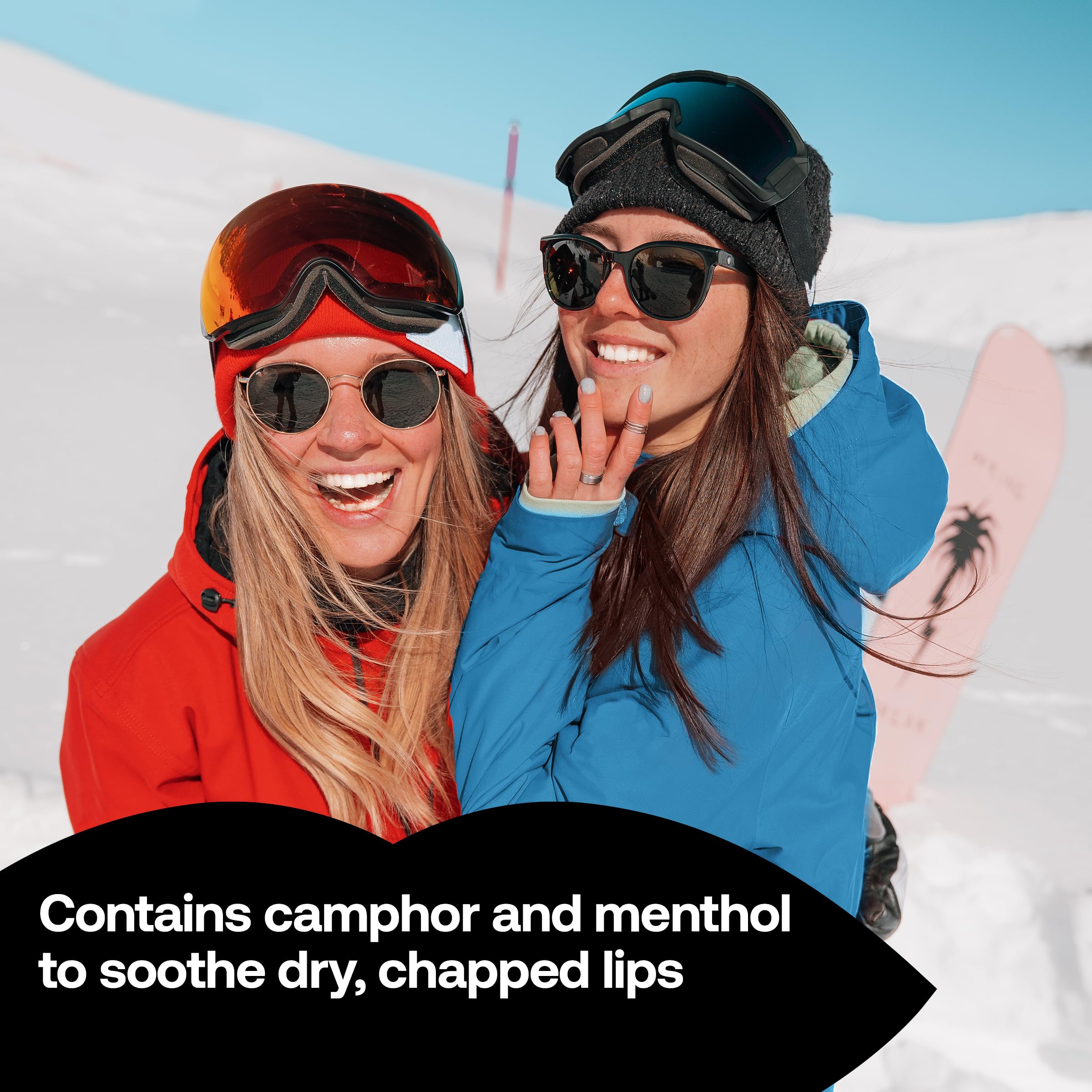 Cooling camphor and menthol in ChapStick Classic Medicated on lips.