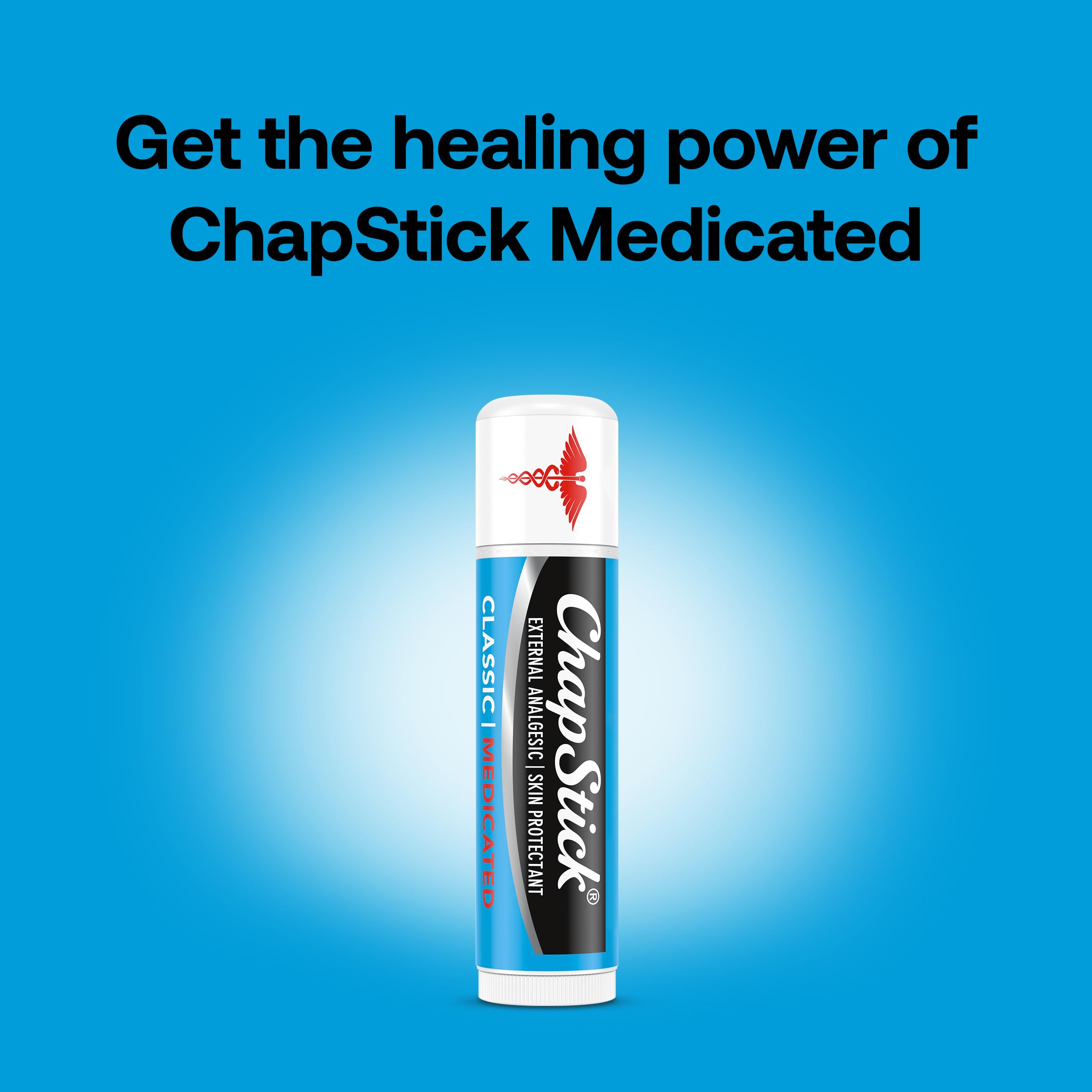 Close-up of ChapStick Classic Medicated tube ready to glide smoothly.