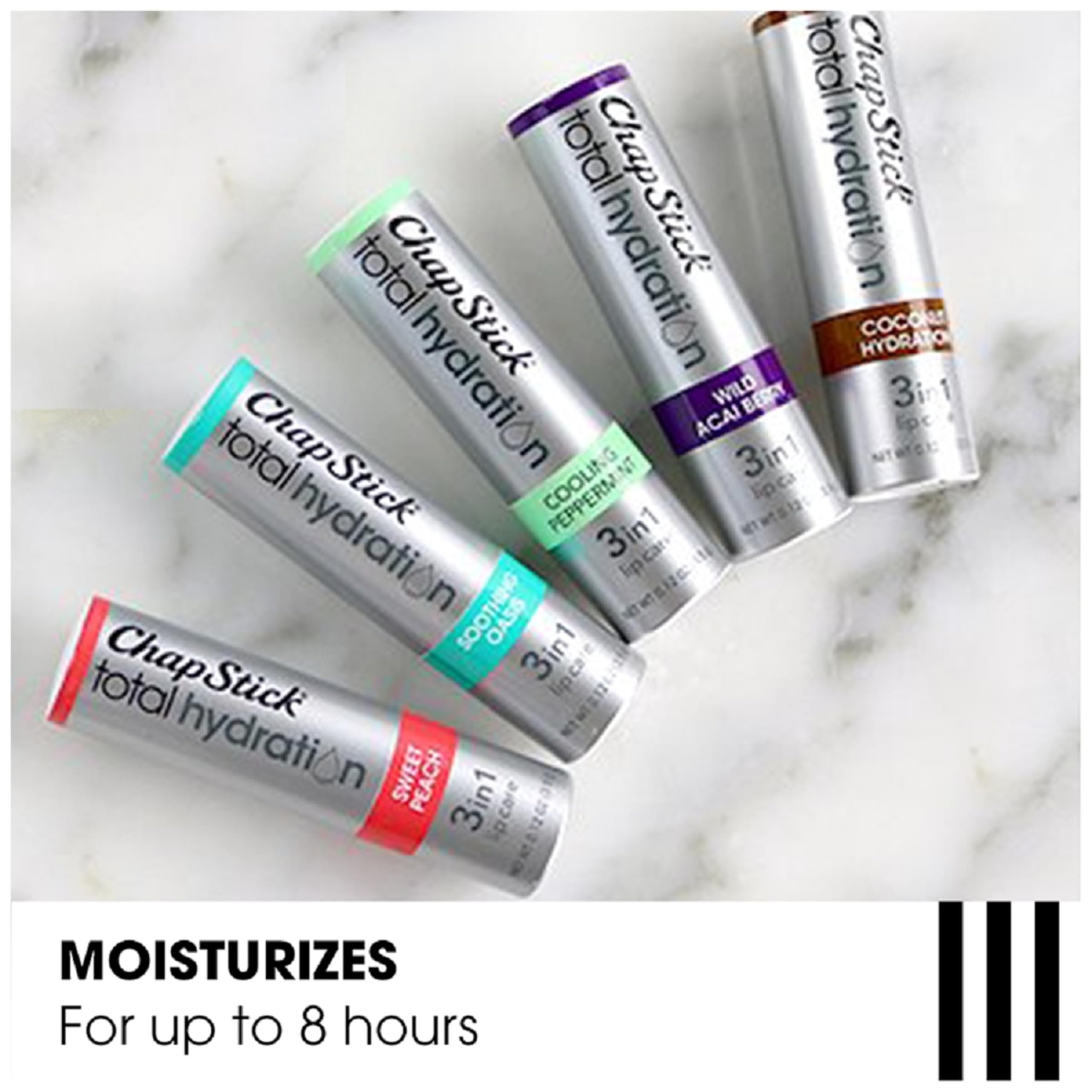 ChapStick Hidratacion Total 8 Horas, labios humectados todo el dia.