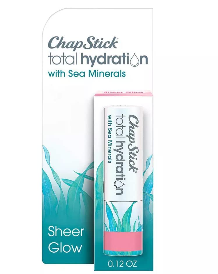 ChapStick Hidratación Total con Minerales Marinos, brillo transparente para labios, hidrata suavemente.