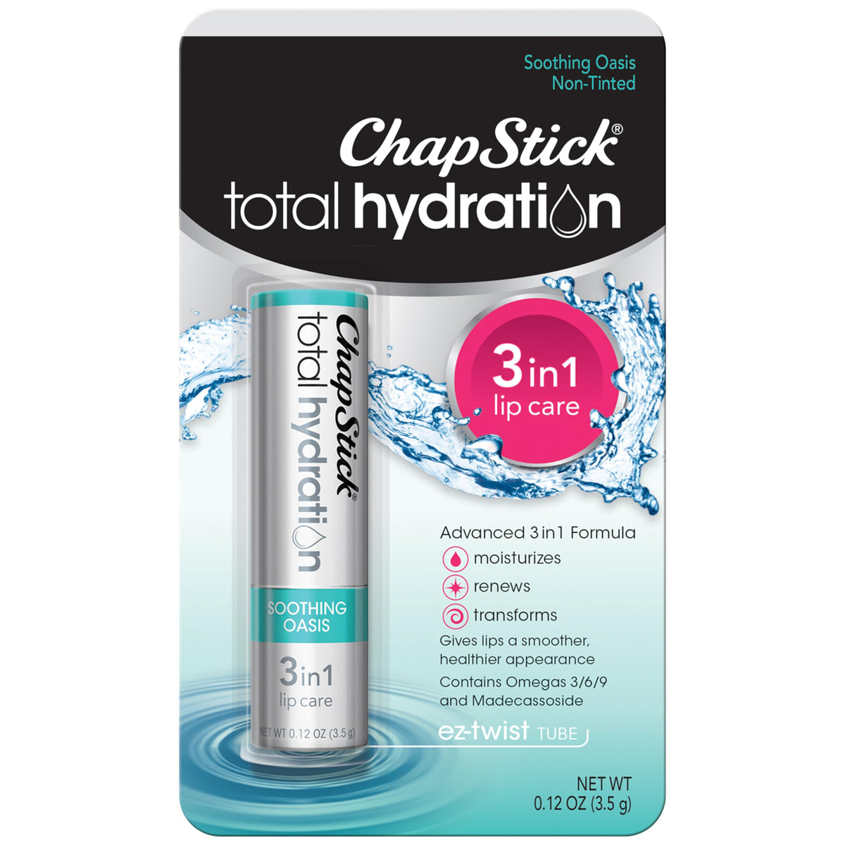 ChapStick Hidratacion Total Oasis Calmante, hidratacion prolongada para labios.