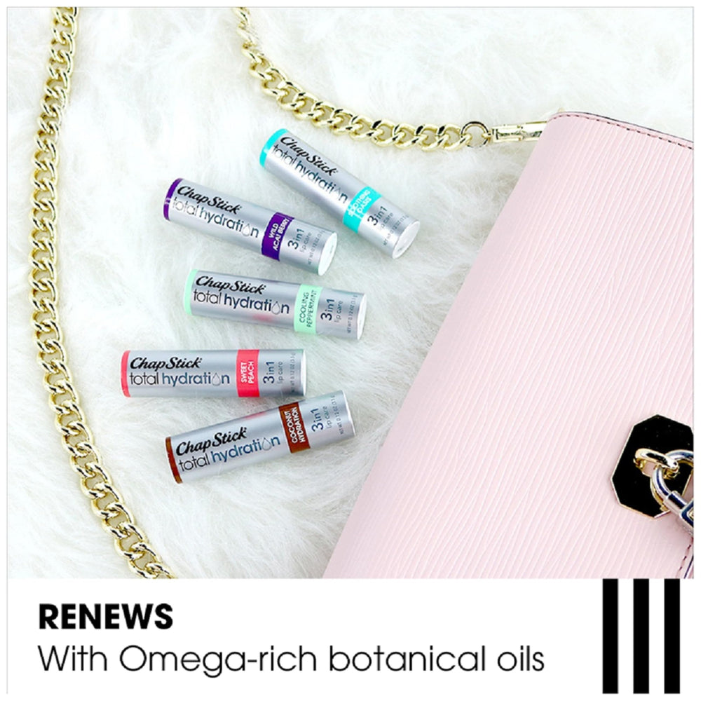 ChapStick Hidratacion Total Sin Color, tono natural sin alterar labios.