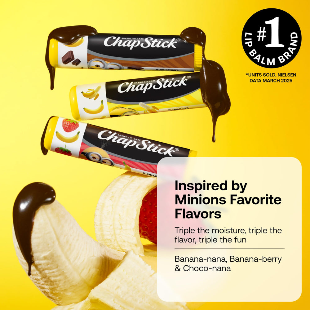 ChapStick Minions Banana-nana flavor display promotes playful lip care.