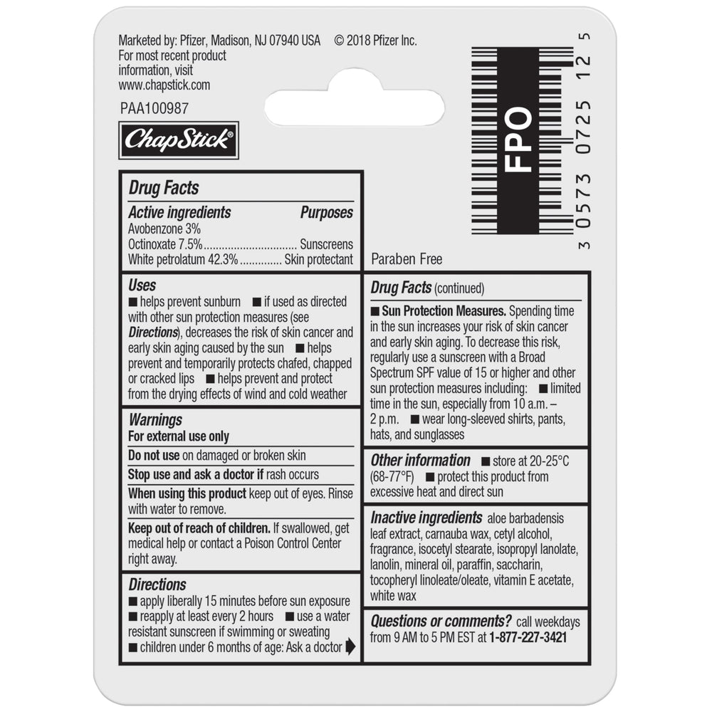 ChapStick Original Con SPF ayuda a prevenir labios resecos.