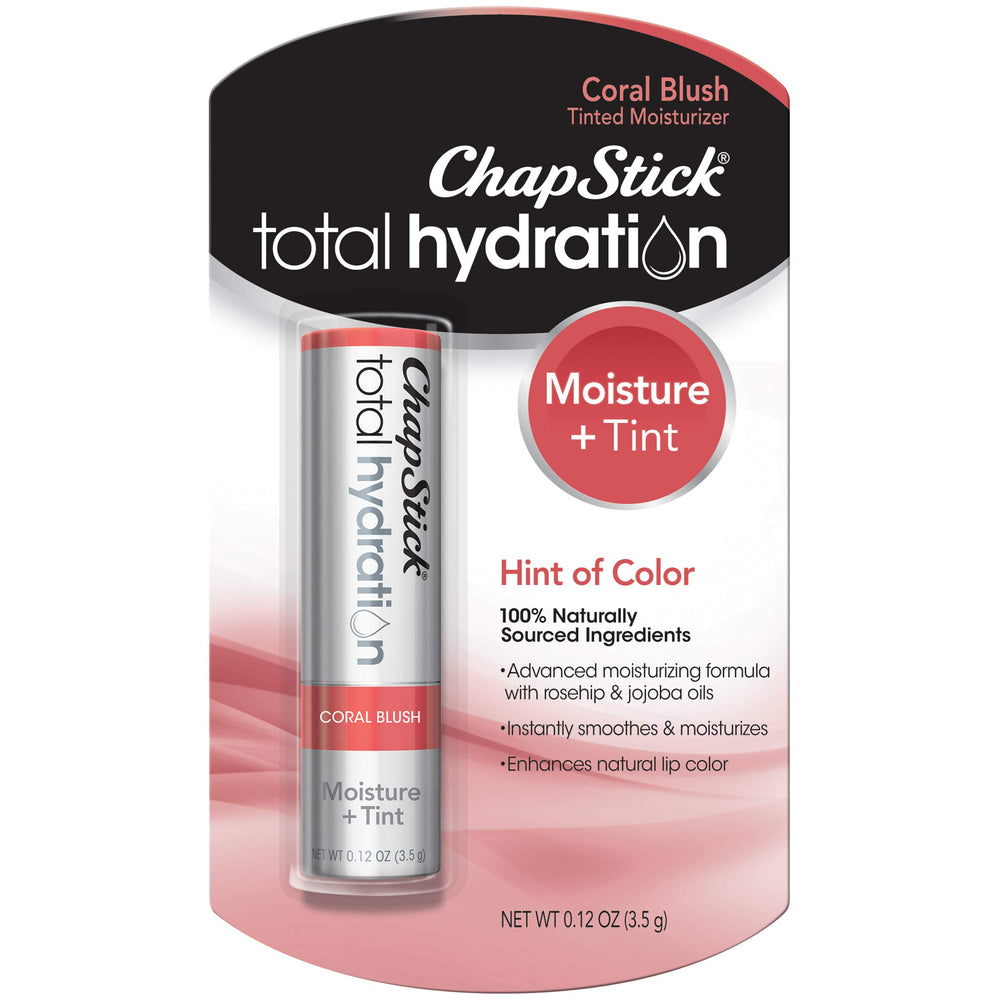 ChapStick Total Hydration Coral Blush bálsamo labial hidratante con color coral suave.
