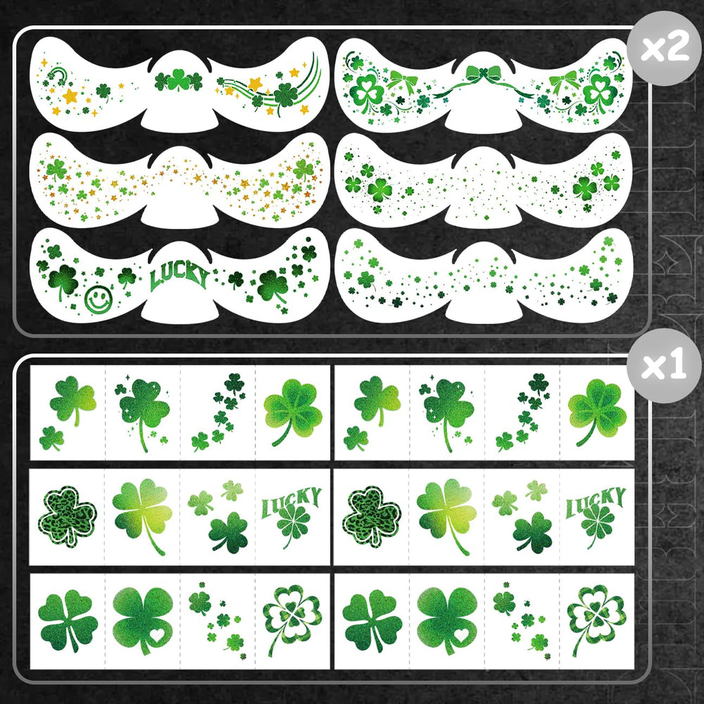 CHARLENT tatuajes faciales con treboles brillantes para fiestas irlandesas.