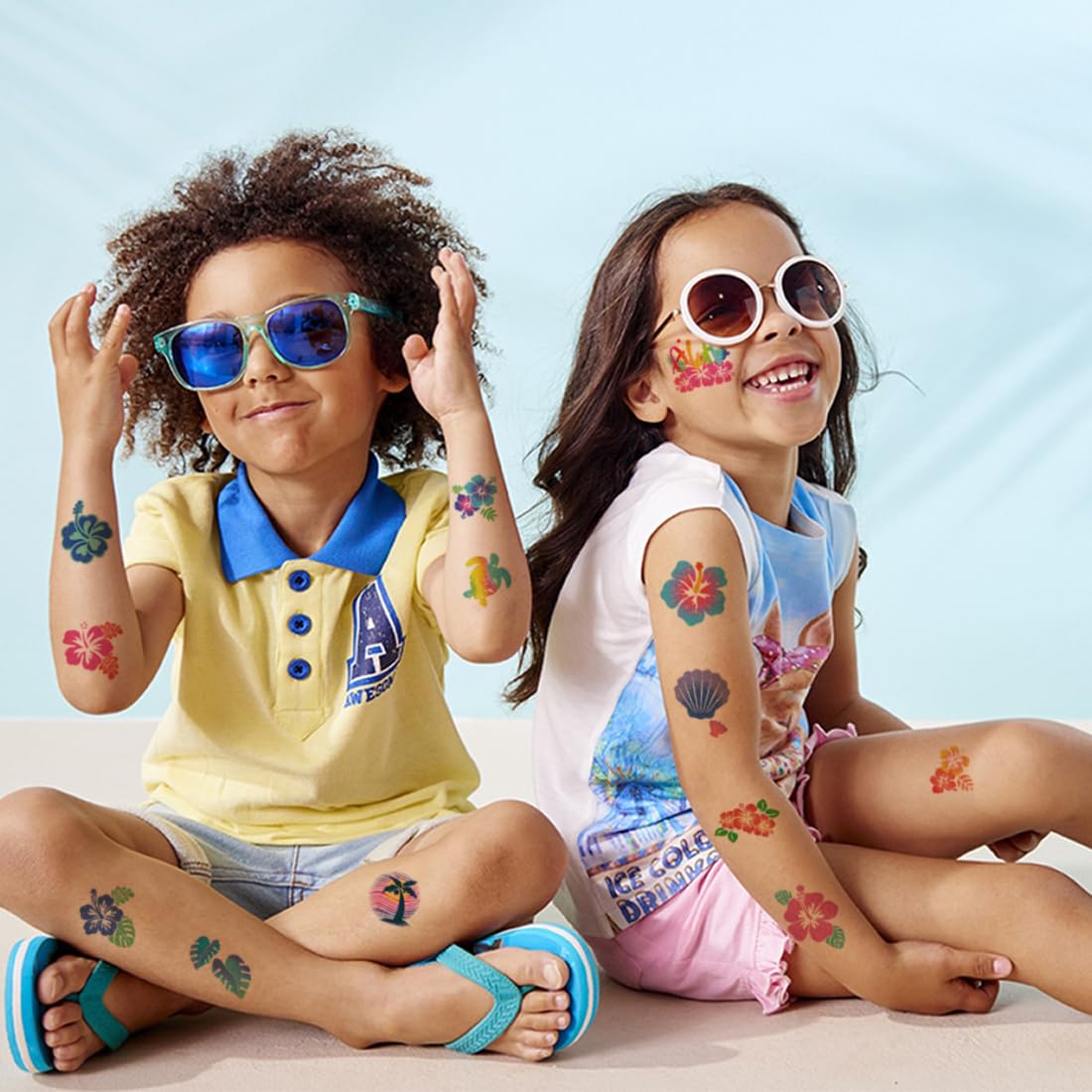 CHARLENT Tatuajes decorativos hibisco, ideales para fiestas Hawái.