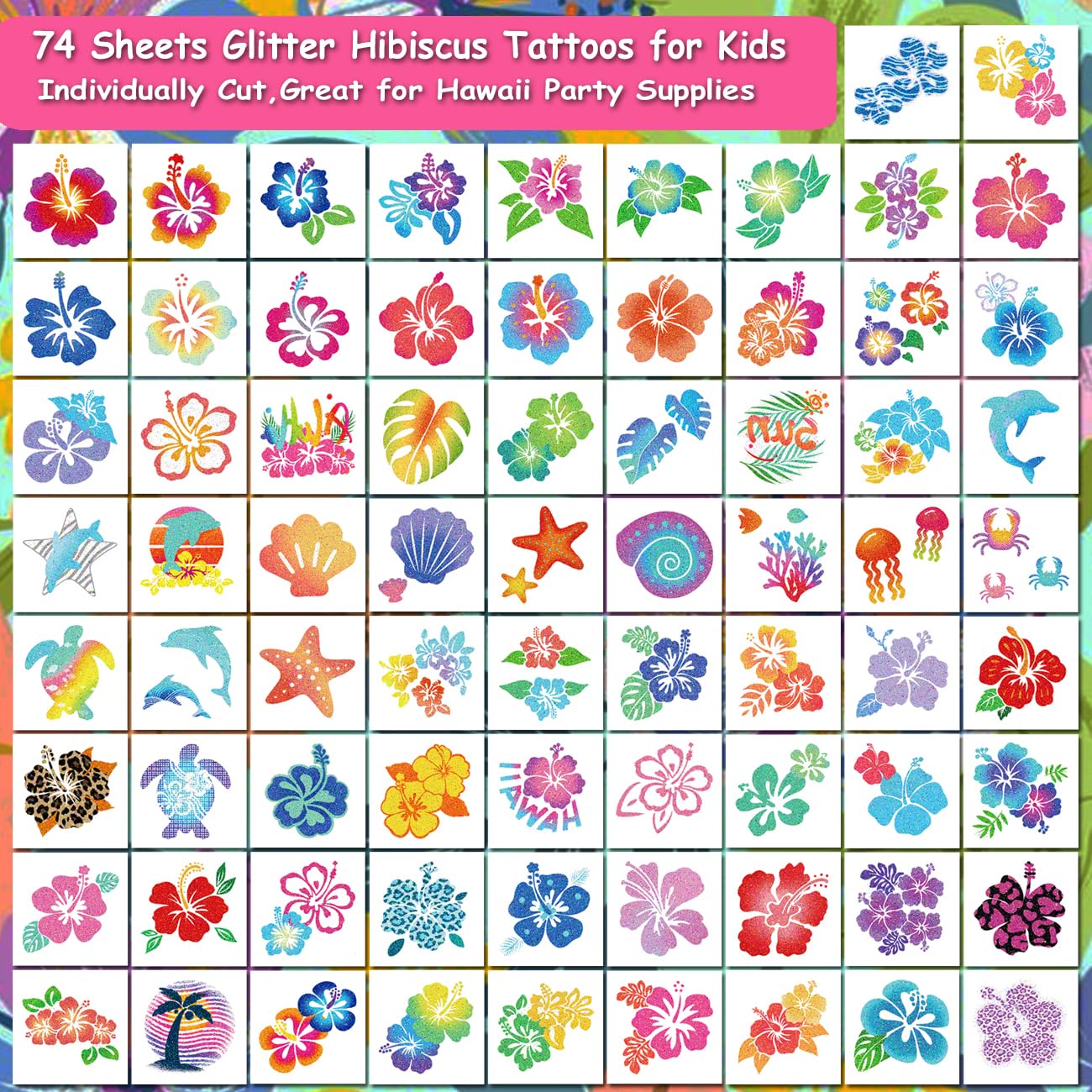 CHARLENT Tatuajes hibisco brillo playa, recuerdos divertidos para invitados.