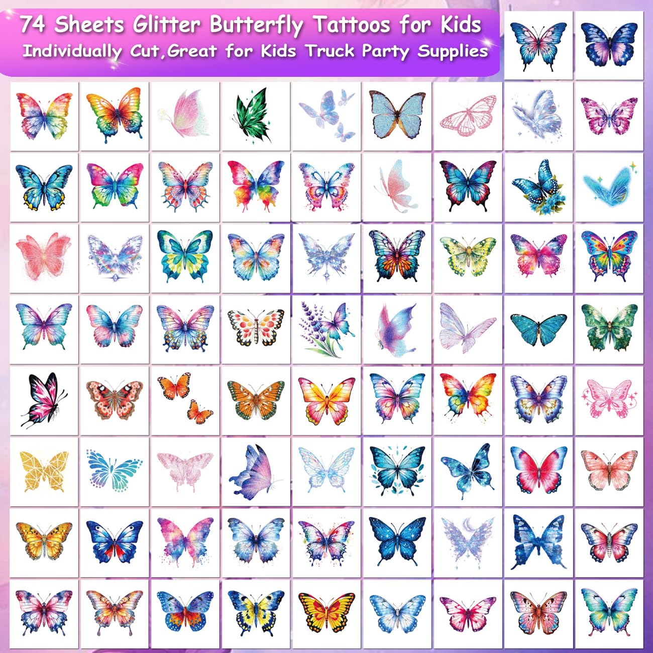 Charlent tatuajes mariposas watercolor, embalados individualmente para regalos y fiestas