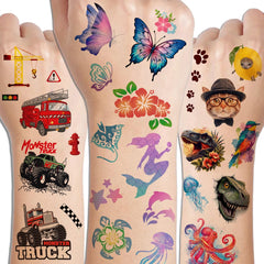 Tatuajes CHARLENT de animales en acuarela, coloridos y aptos para disfraces.