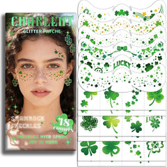 CHARLENT tatuajes de pecas brillantes con treboles, ideal para looks festivos duraderos.