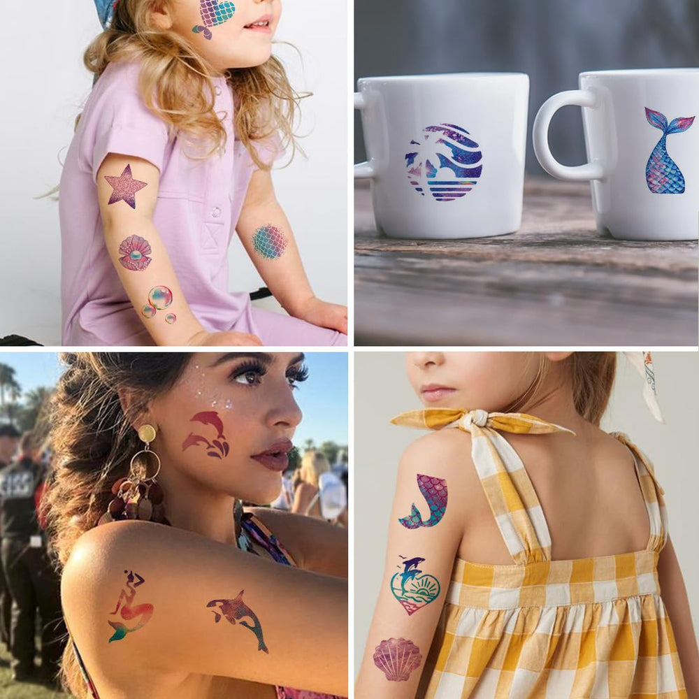 Tatuajes CHARLENT de sirena, aplicación rápida y removible.