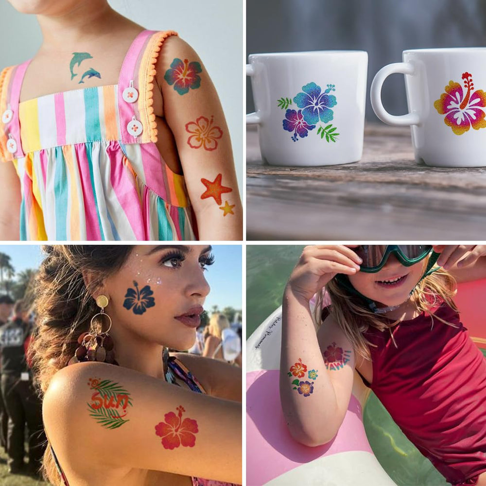 CHARLENT Tatuajes temporales hibisco, fáciles de quitar tras la actividad.