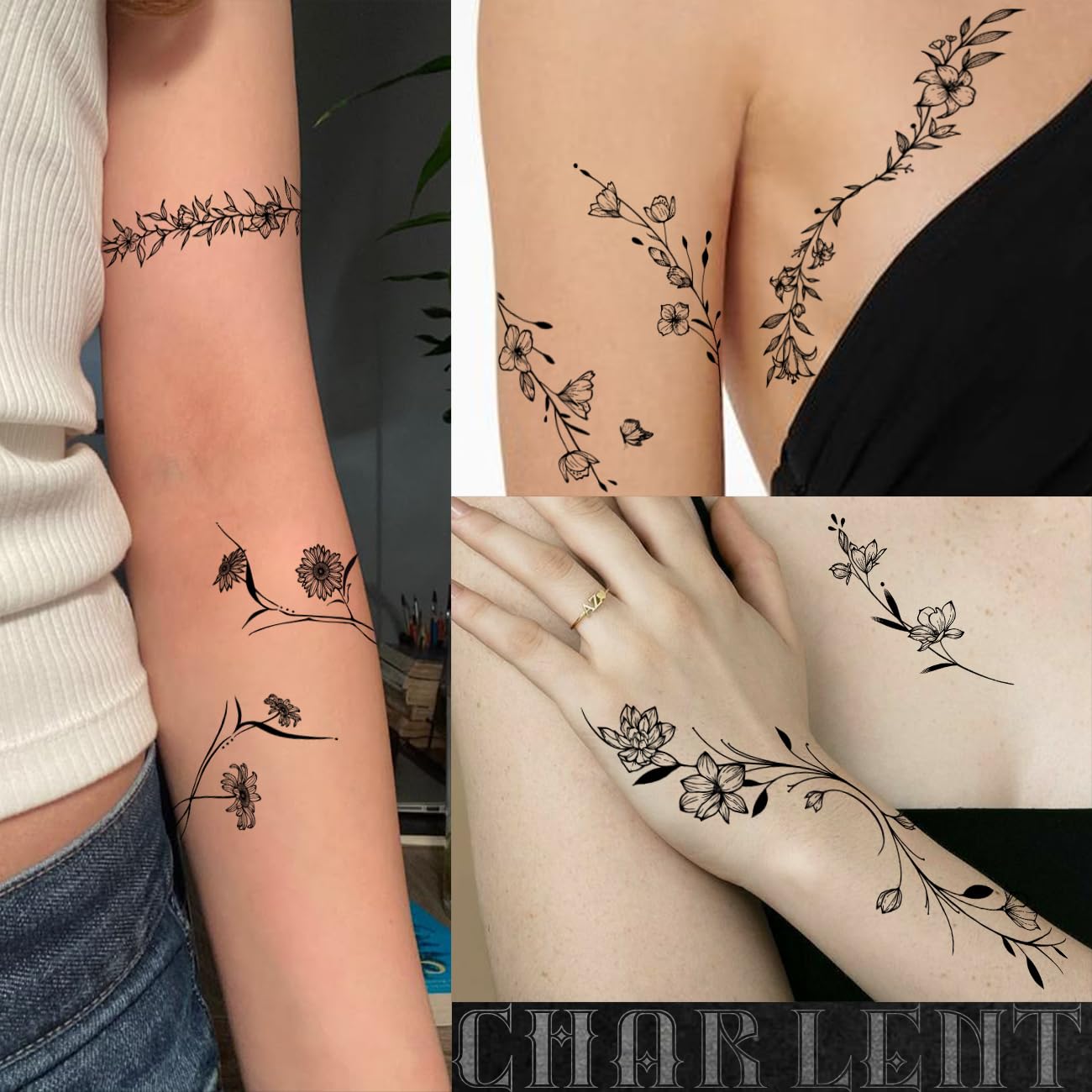 CHARLENT tatuajes temporales vienen en nueve láminas grandes para variedad