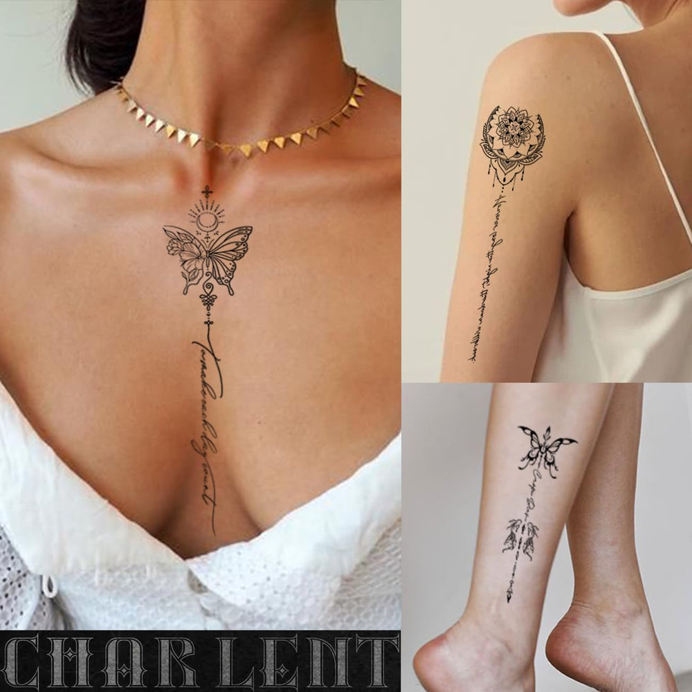 Tatuaje negro realista CHARLENT para lucir arte corporal sin dolor.