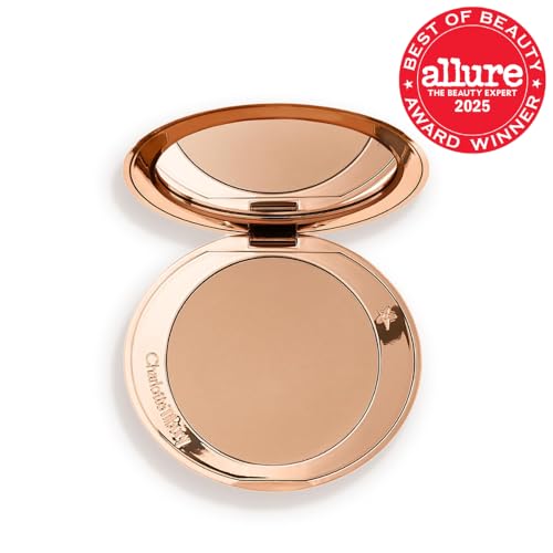 Charlotte Tilbury Airbrush Bronzer showcases silky mica and hyaluronic acid for a smooth, hydrated glow.