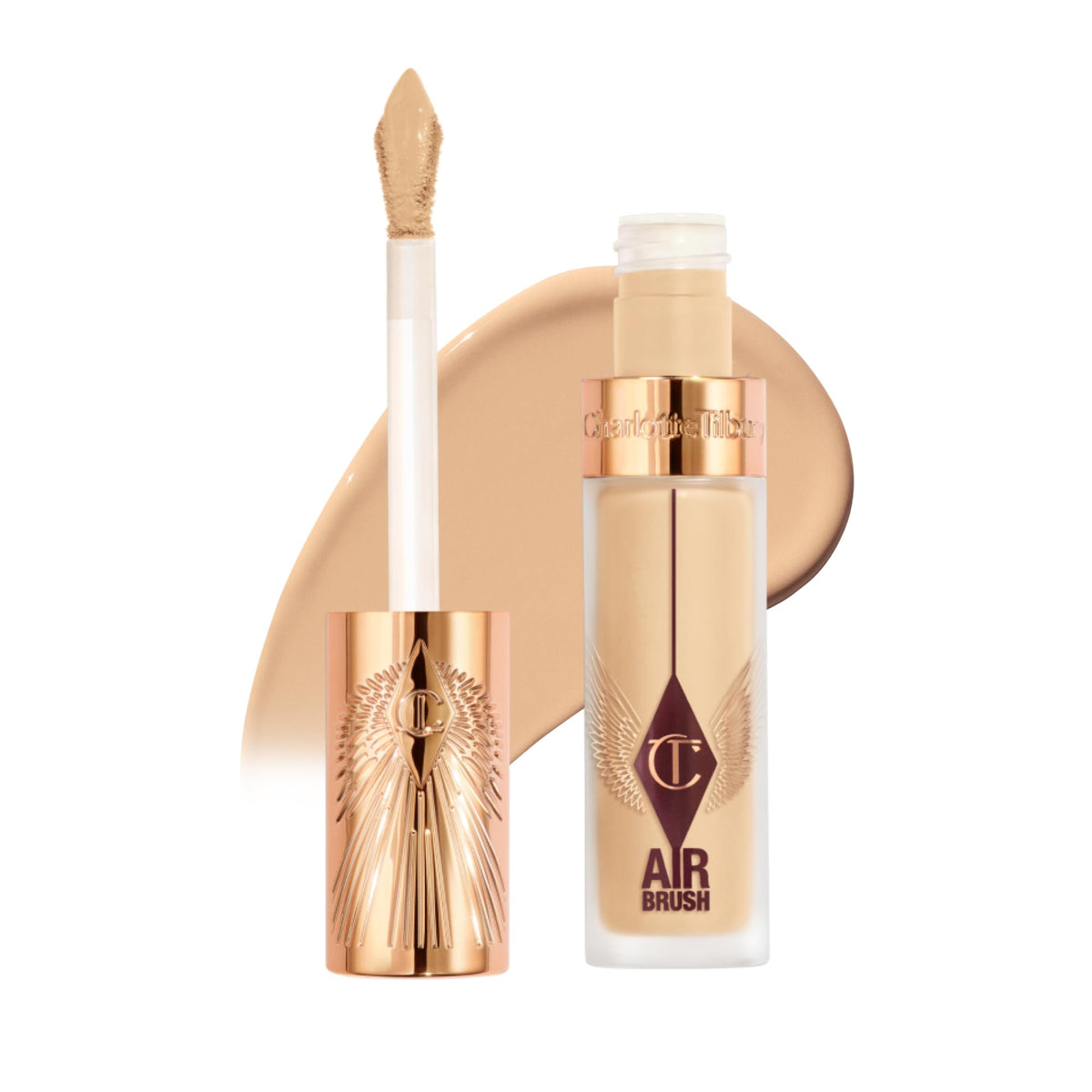 Charlotte Tilbury AIRbrush Flawless Blur Concealer bottle closeup for smooth, natural coverage.