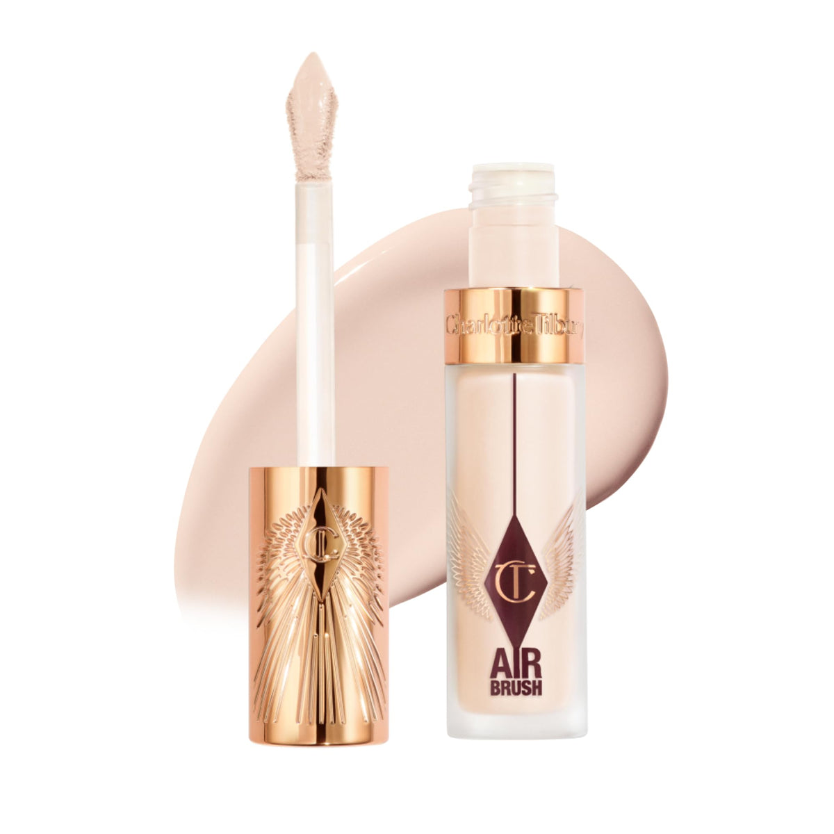 Charlotte Tilbury AIRbrush Flawless Blur Concealer jar closeup showing smooth, skin-like coverage.