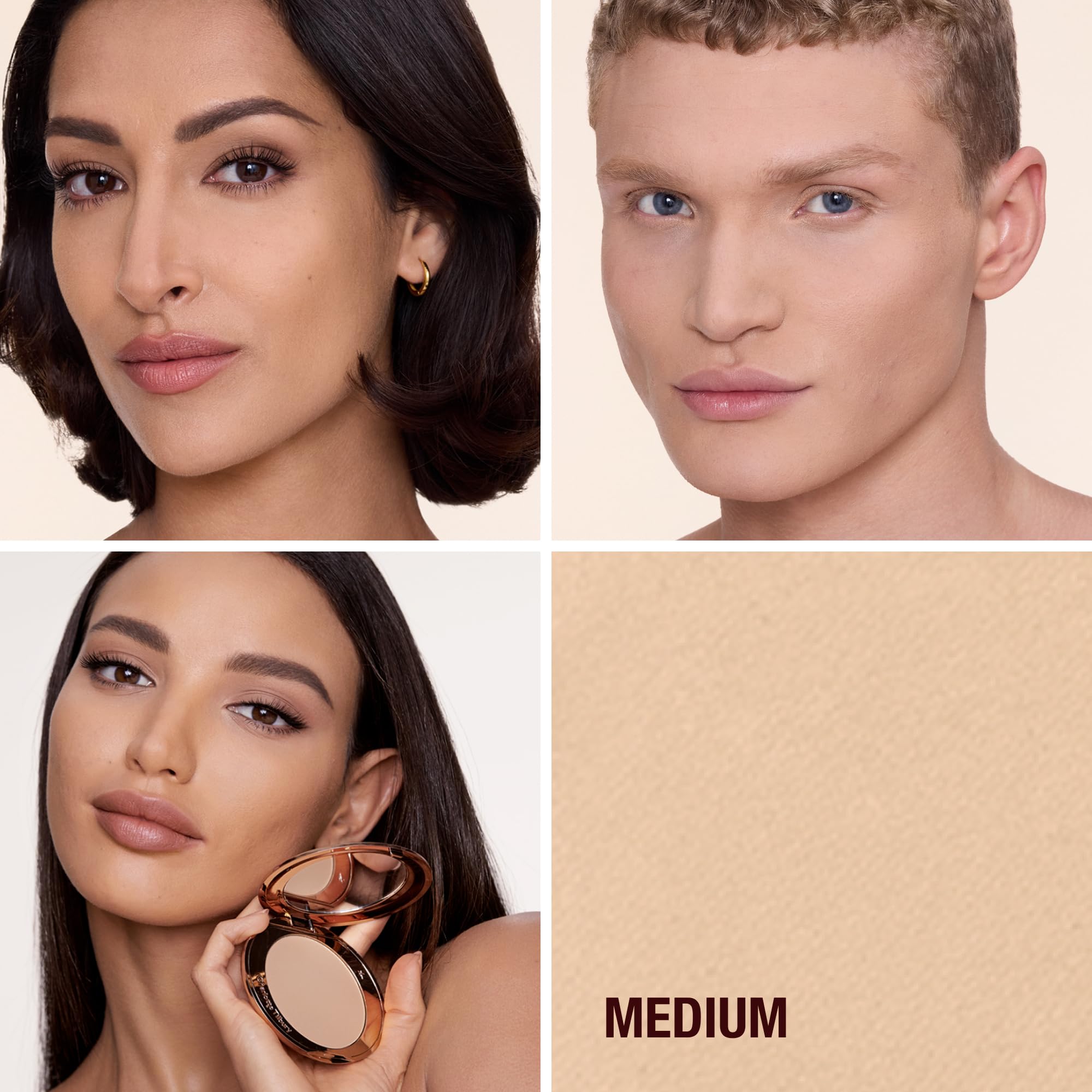 Charlotte Tilbury Airbrush Flawless Finish Powder pore-blur effect on skin for a matte, radiant look.