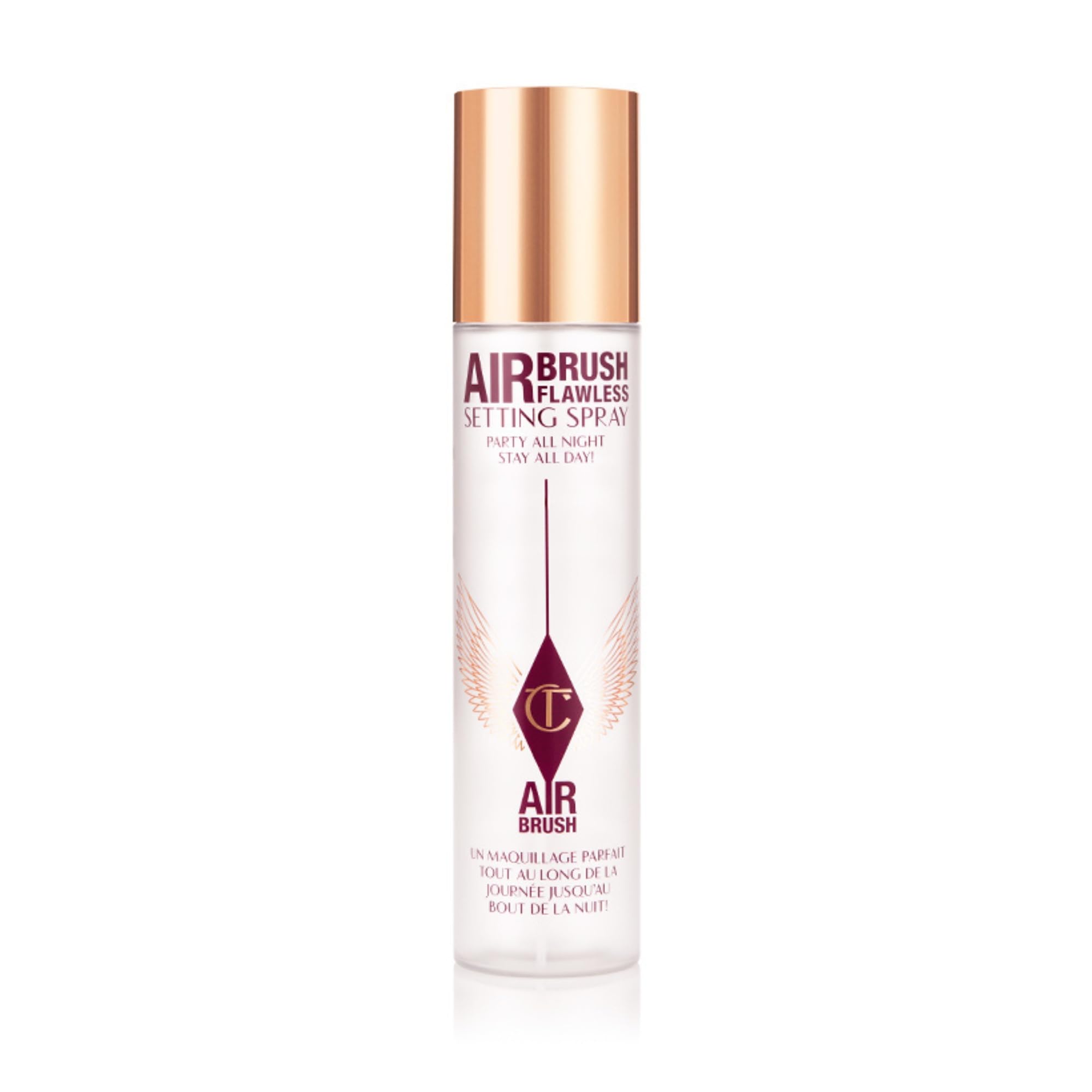 Charlotte Tilbury Airbrush Flawless Setting Spray bottle XL hydrates and locks makeup for long wear