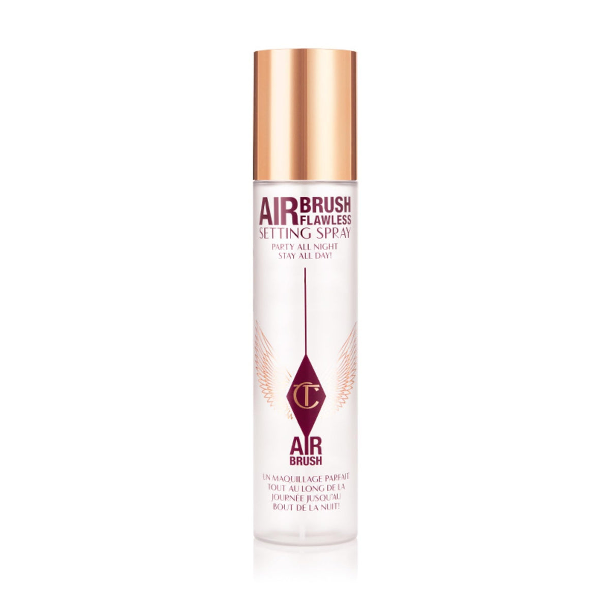Charlotte Tilbury Airbrush Flawless Setting Spray bottle XL hydrates and locks makeup for long wear