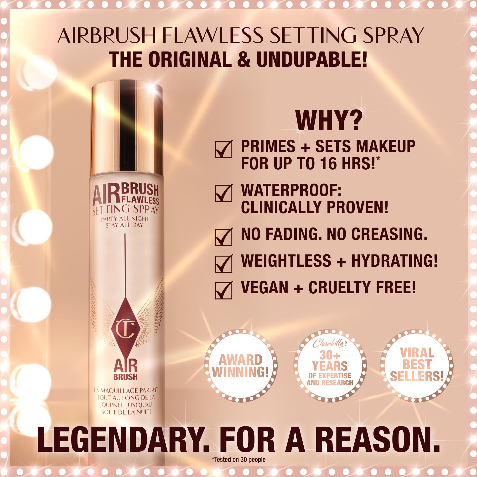 Charlotte Tilbury Airbrush Flawless Setting Spray fine mist dispenses evenly for priming and refreshing