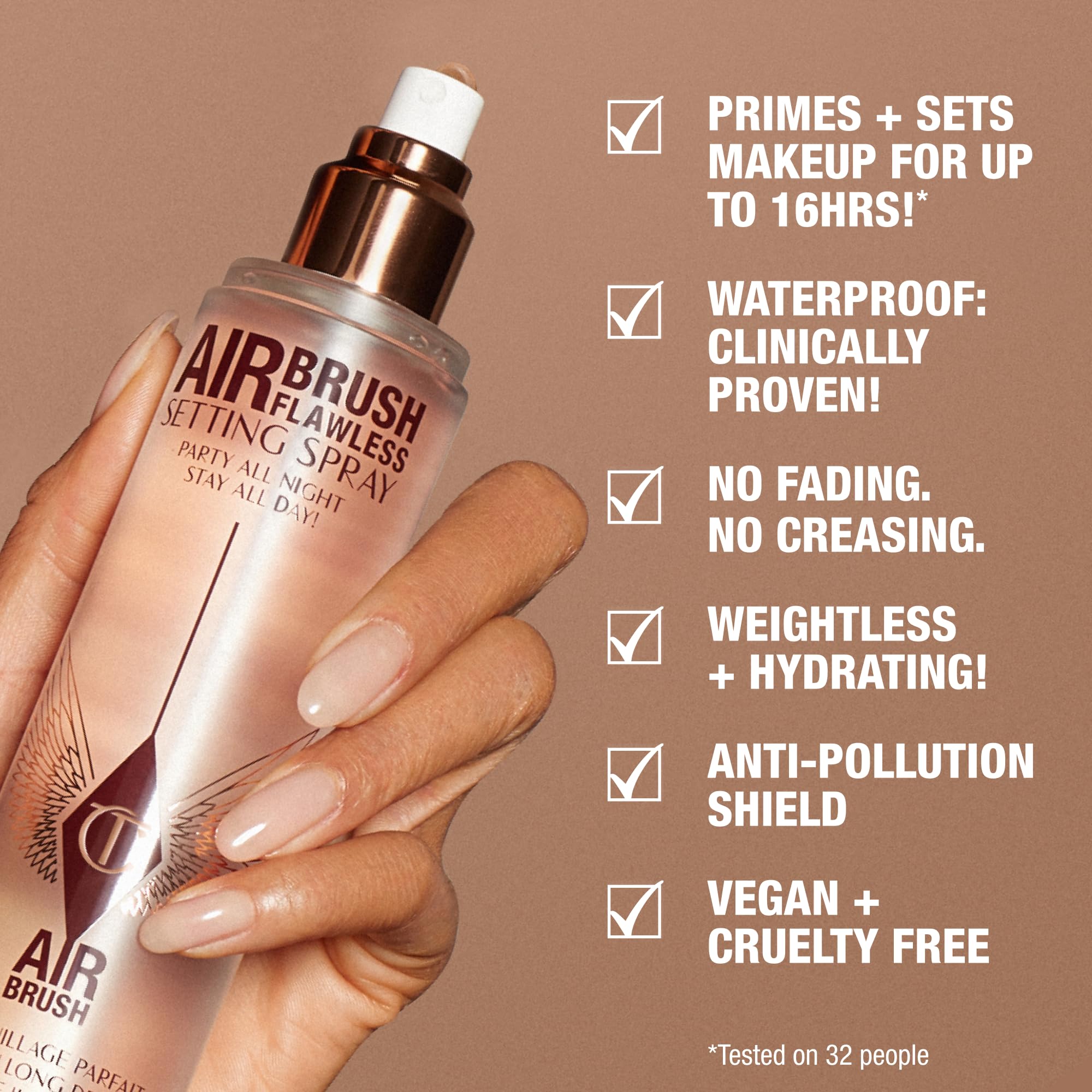 Charlotte Tilbury setting spray mist-on-face demonstrates light hydration without heaviness