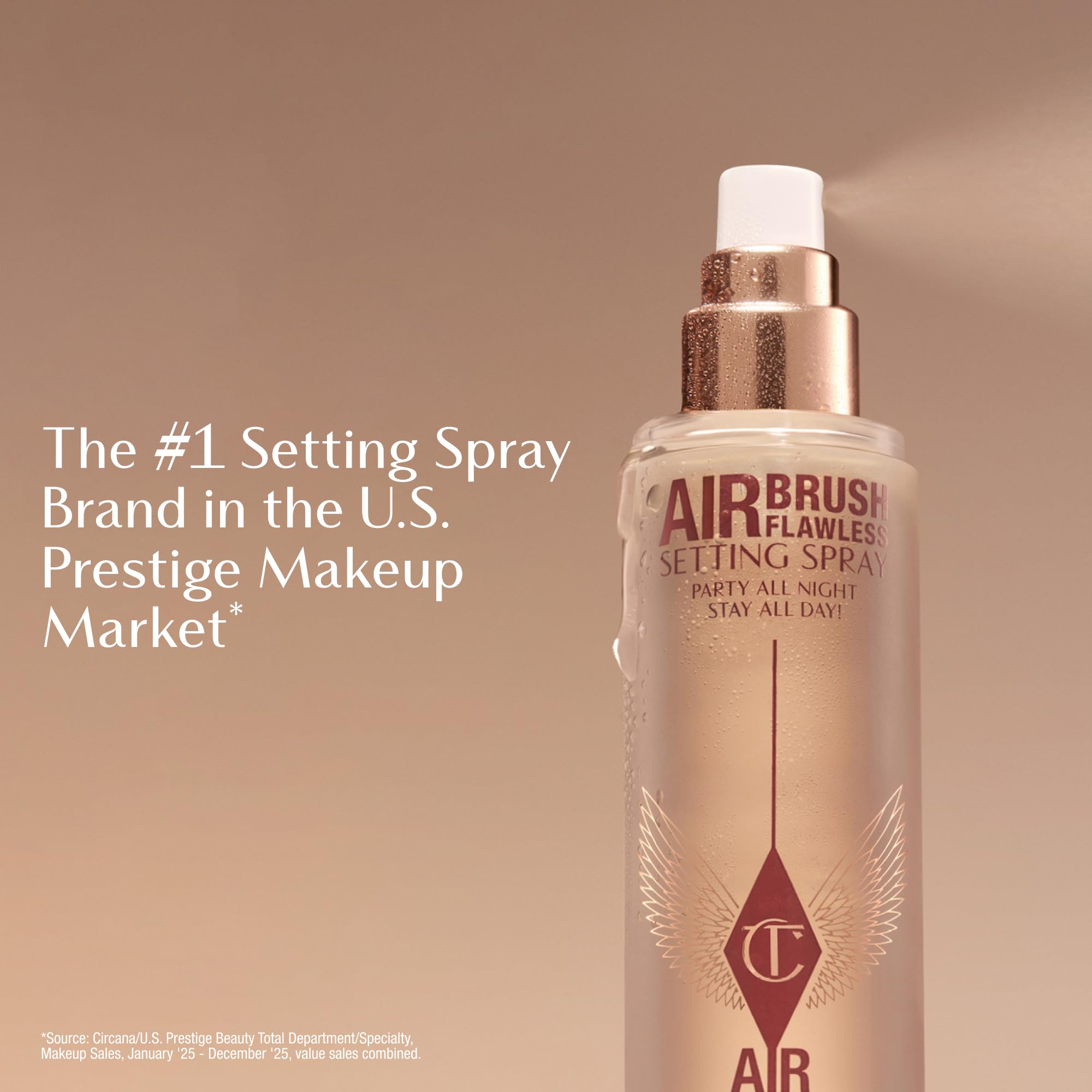 Charlotte Tilbury Airbrush Flawless Setting Spray sets makeup with a spa-like veil