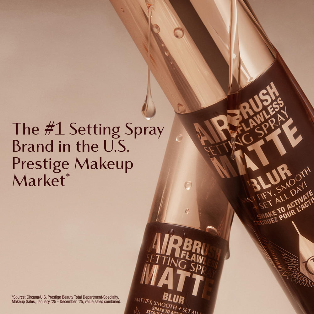 Charlotte Tilbury Airbrush Flawless setting spray finish offers a light, sweat-resistant look.
